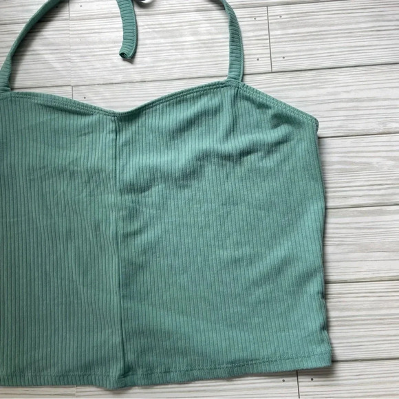 Pacsun teal ribbed halter crop top size large - Picture 2 of 9